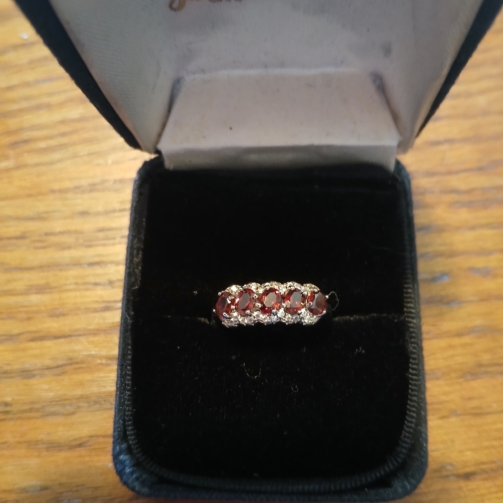 Sterling Silver Red Garnet Band Ring